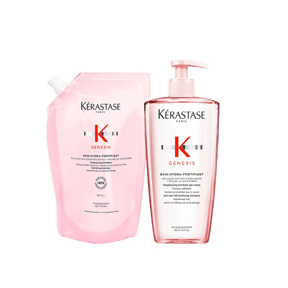【KERASTASE 巴黎卡詩】粉漾芯生髮浴永續組(清爽型/一般型髮浴500ml+清爽型補充包500ml)