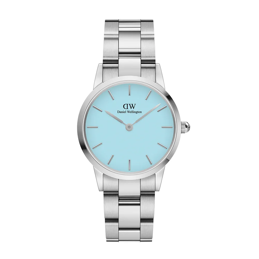 【Daniel Wellington】DW 手錶 Iconic Link Capri 28mm/32mm清新藍精鋼錶 粉藍錶盤(DW00100540)