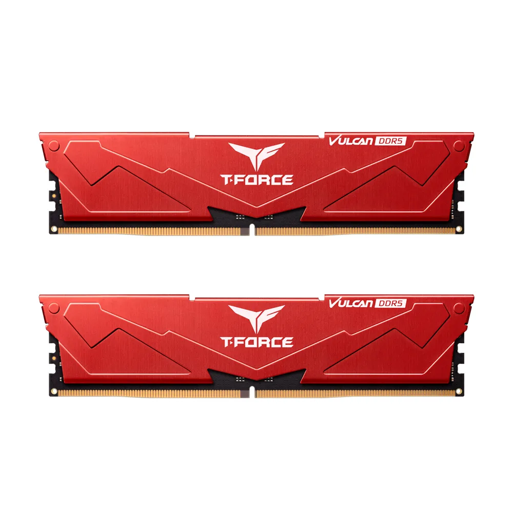 【Team 十銓】T-FORCE VULCAN 火神系列 DDR5-6000 16Gx2_32GB CL38-46-46-76紅色 桌上型超頻記憶體(紅色)