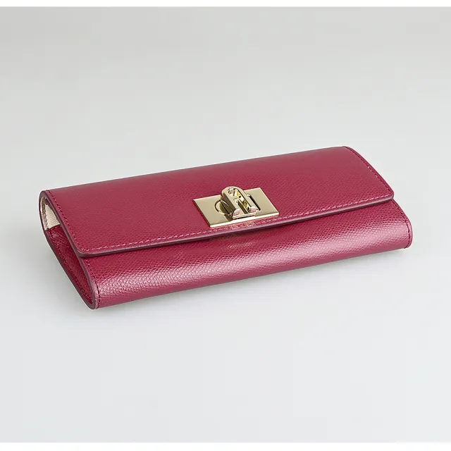 【FURLA 芙拉】FURLA 1927系列拱門LOGO牛皮10卡翻蓋旋轉釦式長夾(深紅)