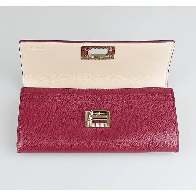 【FURLA 芙拉】FURLA 1927系列拱門LOGO牛皮10卡翻蓋旋轉釦式長夾(深紅)