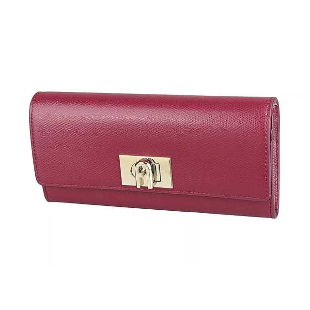 【FURLA 芙拉】FURLA 1927系列拱門LOGO牛皮10卡翻蓋旋轉釦式長夾(深紅)