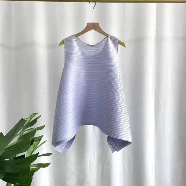 【巴黎精品】三宅風皺褶衣服褶皺上衣(無袖摺衣壓褶無袖寬鬆背心百搭折衣女T恤5色n1jq17)