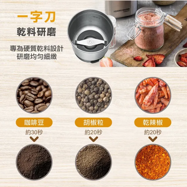 【德國 ROMMELSBACHER 諾曼百赫】乾濕雙杯多功能研磨機 EGK 200(研磨機 磨豆機 磨粉機)