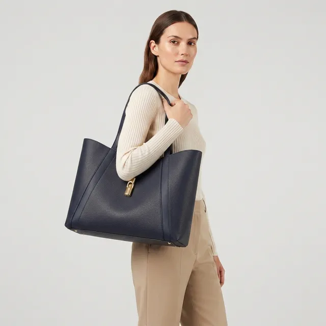 【FURLA 芙拉】Goccia L 展示品手提/肩背托特包(藍)