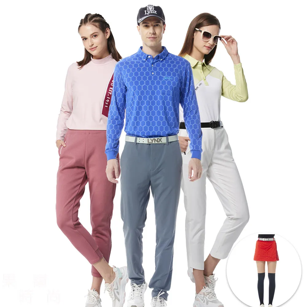 【Lynx Golf】秋冬果嶺零碼！男女修身版吸濕排汗刷毛長袖polo衫/運動褲裙(山貓男女多款)