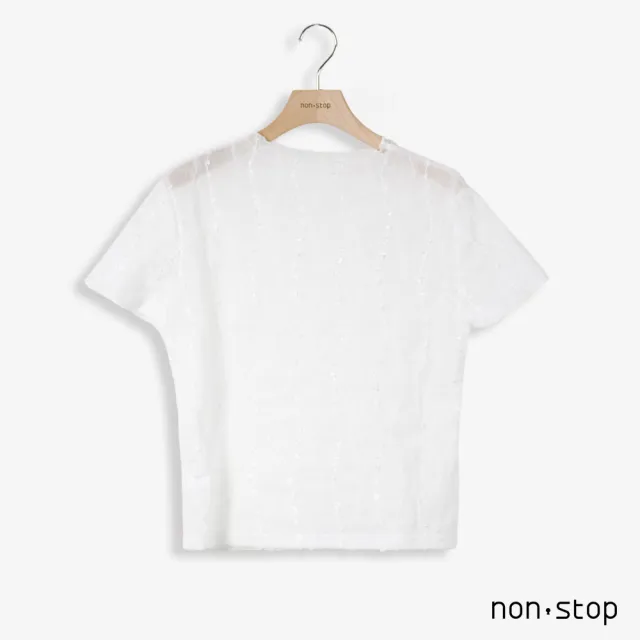 【non-stop】立領透膚燒花T恤-3色