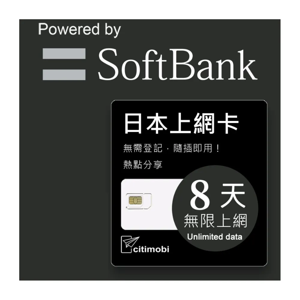 【citimobi】日本上網卡8天吃到飽(1GB/日高速流量 日本 網卡 網路 上網 sim卡)