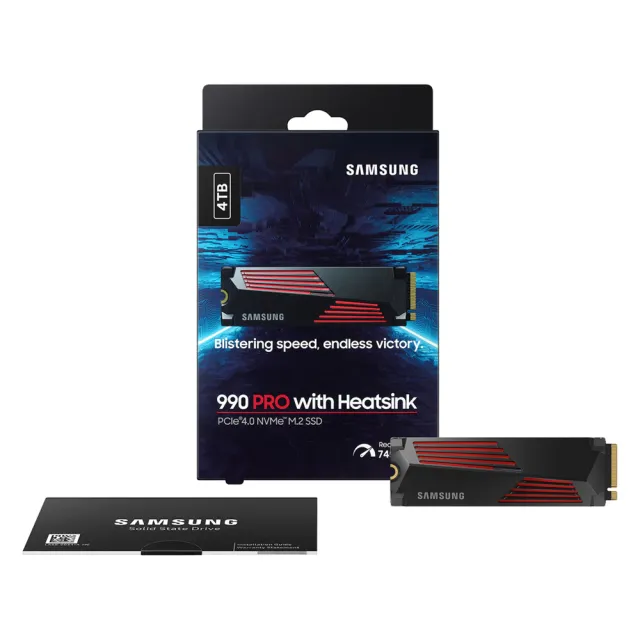 【Samsung 三星】990 PRO 4TB Gen4 PCIe SSD固態硬碟 含散熱(MZ-V9P4T0CW/5年保/7450MB/s/PS5適用)