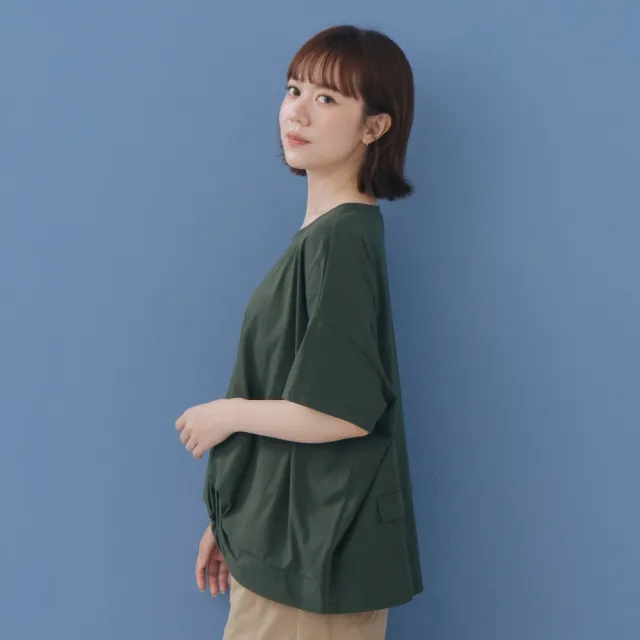 【MOSS CLUB】素面扭結裝飾口袋棉T 綠 桔(魅力商品)