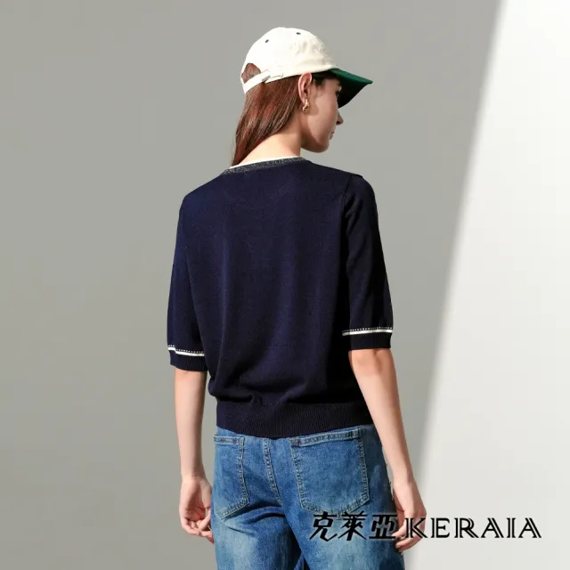 【KERAIA 克萊亞】浮光織夢緹花/燙鑽針織上衣(兩款)