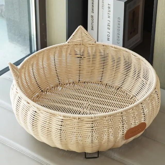 【匠俱】仿藤編透氣貓窩 寵物窩 四季通用可水洗 透氣貓窩 貓屋 寵物涼感墊（附涼蓆 直徑40cm 6kg內適用）