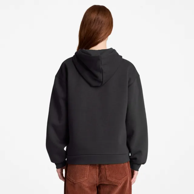 【Timberland】女款黑色寬版LOGO連帽上衣(0YHCB001)