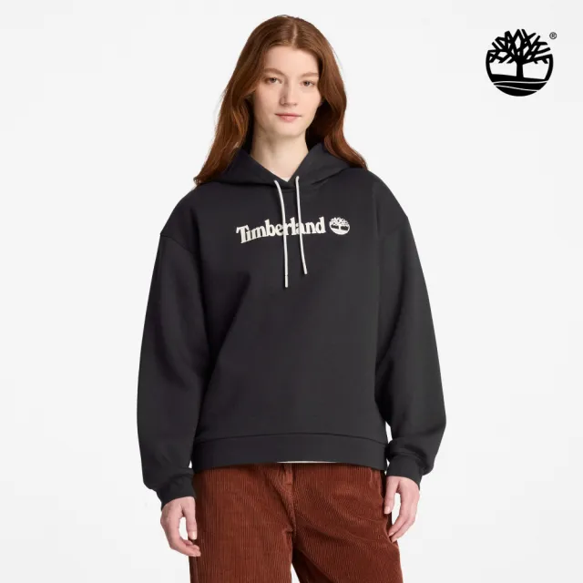 【Timberland】女款黑色寬版LOGO連帽上衣(0YHCB001)