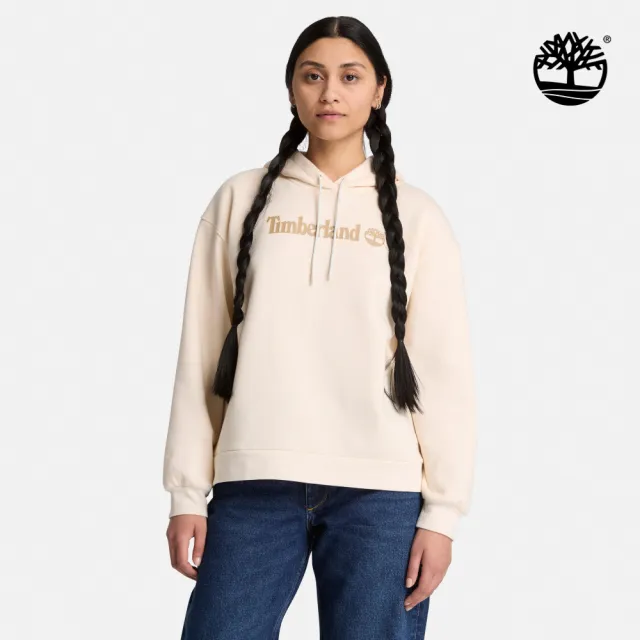 【Timberland】女款白煙色寬版LOGO連帽上衣(0YHCBV04)