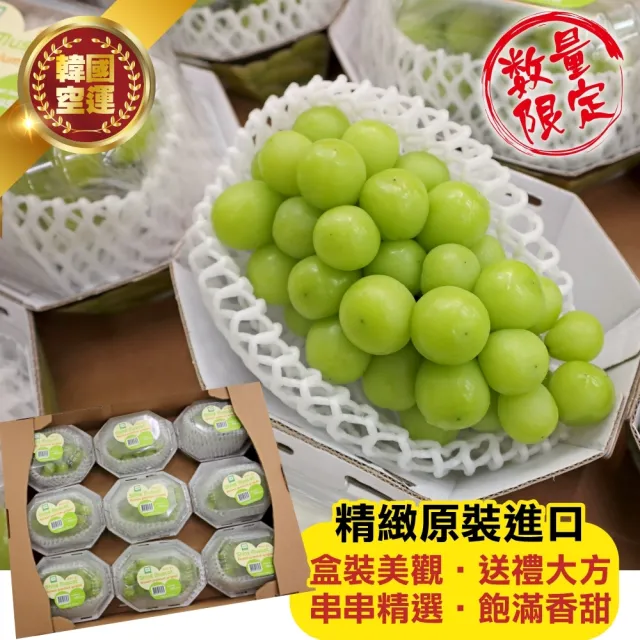 【WANG 蔬果】韓國無籽麝香綠葡萄_大串500-600gx4盒(單串PE硬盒 空運直送)