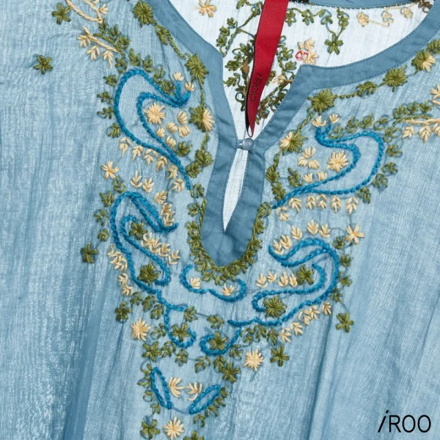 【iROO】花草圖騰造型領長上衣