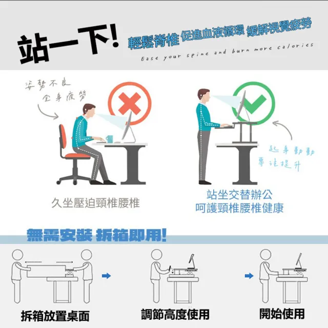 【E家工廠】免組裝電腦架 桌上型電腦架 升降電腦桌 電腦增高架 站立式電腦桌(383-JX增高架（白色）)