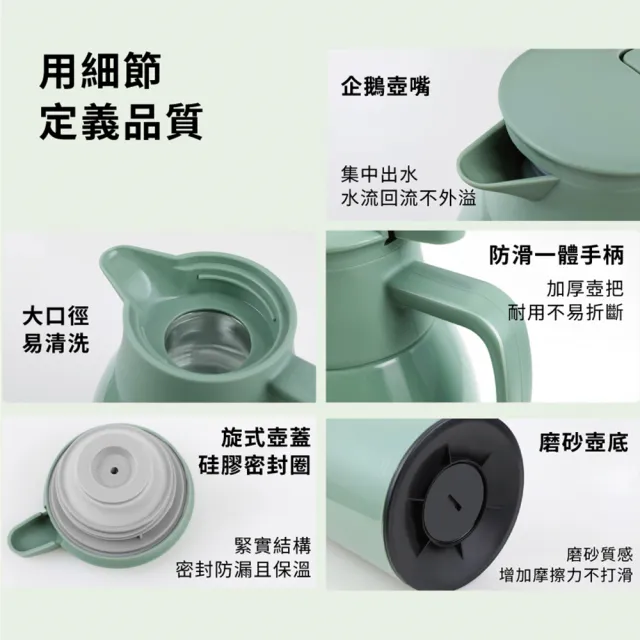 【NVDO】買一送一 奶油色系 玻璃內膽真空保溫壺-1L(保冰保溫皆宜 保溫壺 保溫瓶 保溫杯 水壺)