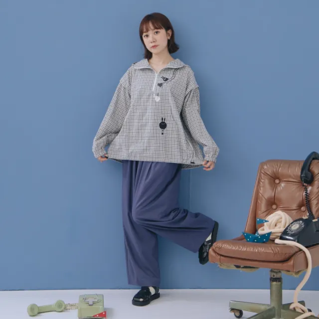【MOSS CLUB】全鬆緊腰打褶立體份量寬褲 藍 黑