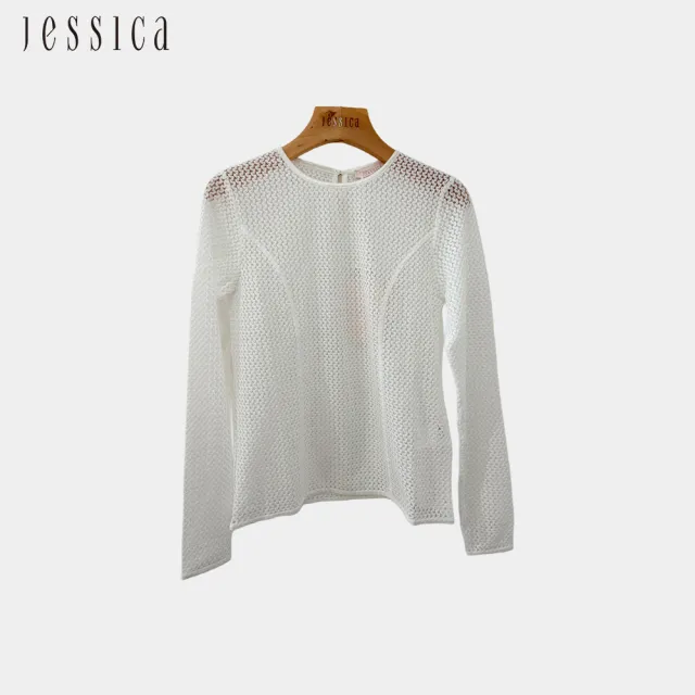 【JESSICA】時尚呼吸感穿搭鏤空長袖T恤(白)243306