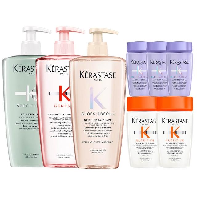 【KERASTASE 巴黎卡詩】500ml大容量髮浴/洗髮精(多款任選/控油/護色/去屑/豐盈/養髮)
