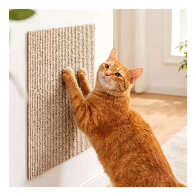 【摩達客】貓咪黏貼牆式貓抓墊 磨爪貼 咖色60cm 兩入組 貼牆 貼門 貼家具 隨處可貼附背膠 可剪裁