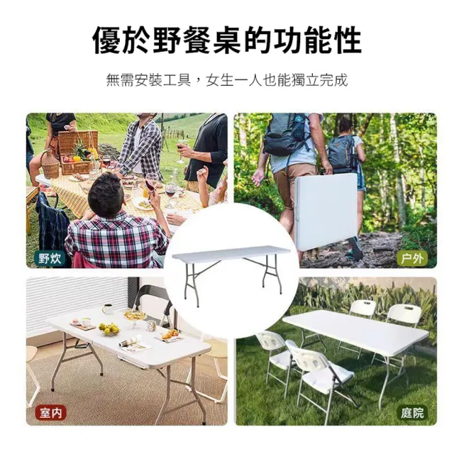 【DaoDi】折疊桌 手提式折疊 餐桌 180x75cm (會議桌 摺疊桌 烤肉桌 露營桌 戶外桌)