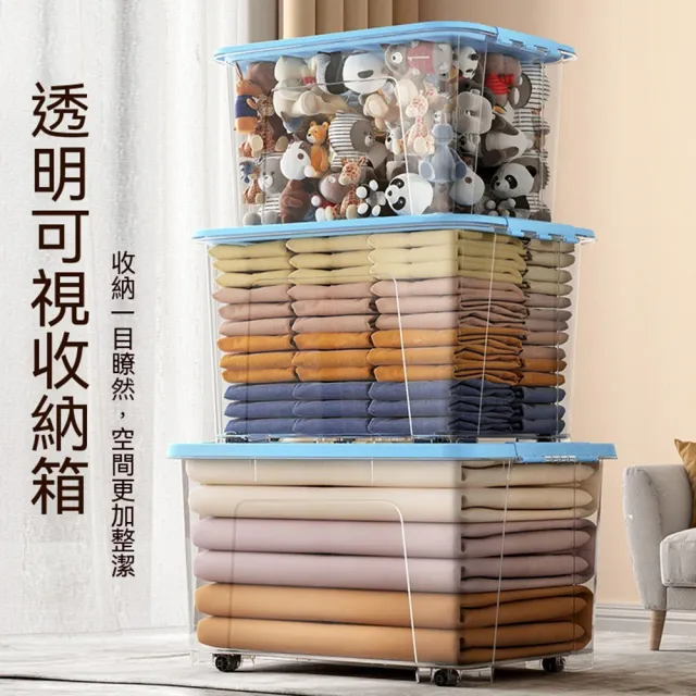 【Quality 聚家】收納箱 零食整理箱 塑料儲物架 58*41*31CM 55L 透明儲物盒 PP材質 帶滑輪