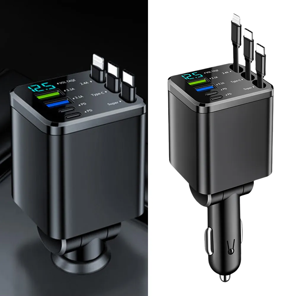 【KEYIE】M14 多功能數顯車載充電器 七合一車用充電器 車用快充(TYPE-C+Lighting)