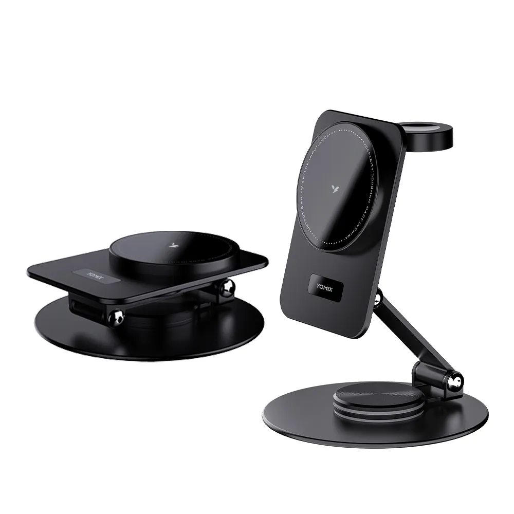 【YOMIX 優迷】15W Magsafe磁吸360度旋轉無線充電座(Apple watch/AirPods/iPhone 17/手機支架/充電器)