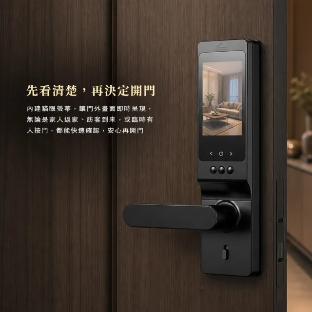 【chatlock】日本製頂級電子門鎖 H30貓眼螢幕握開式 - 經典黑