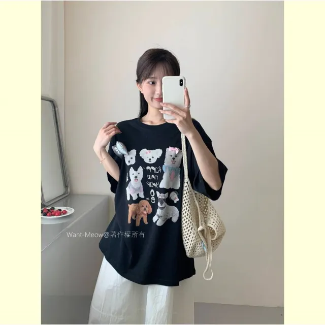 【Want-Meow】台灣現貨/90公斤可穿/大尺碼短袖上衣/短袖T恤/圖案T恤/寬鬆上衣/日系/Want Meow®招財貓旺鋪