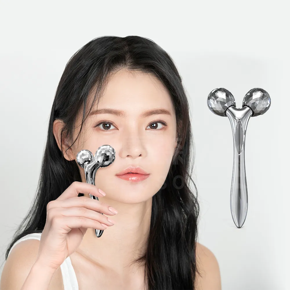 【Beroso 倍麗森】雙鑽V臉緊顏按摩器(臉部按摩 小臉提拉美妍 按摩滾輪 撥筋 T棒小臉滾輪)