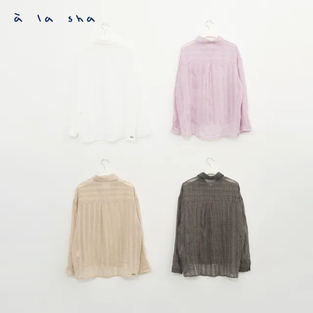 【a la sha】半透格紋造型皺皺大襯衫