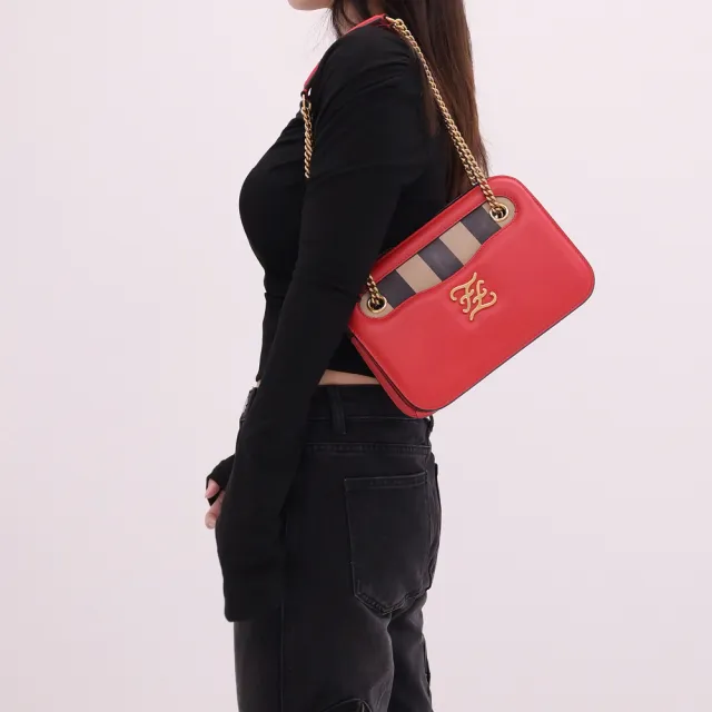 【FENDI 芬迪】Karligraphy 金屬字母FF LOGO肩斜三用鍊包晚宴包(紅)
