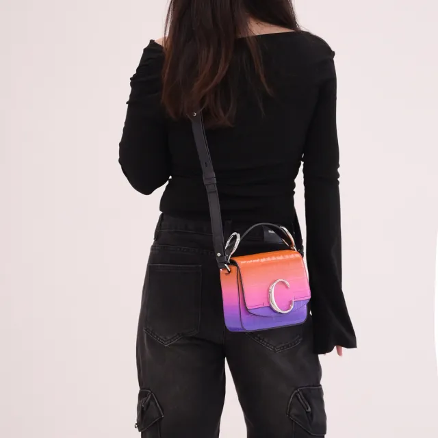 【Chloe’ 蔻依】Mini 品牌字母C LOGO拼接手提二用小包(紫橘)