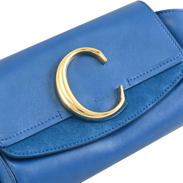 【Chloe’ 蔻依】品牌字母C LOGO拼接三用腰包胸口包(藍)