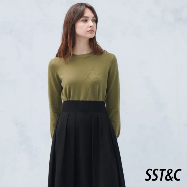 【SST&C】女裝 橄欖綠羊毛混紡針織衫8662209002(雙11精選)