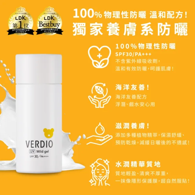 【近江兄弟】VERDIO UV 超全效物理防曬凝乳SPF30/超水感亮顏防曬凝膠SPF50 80g-2入