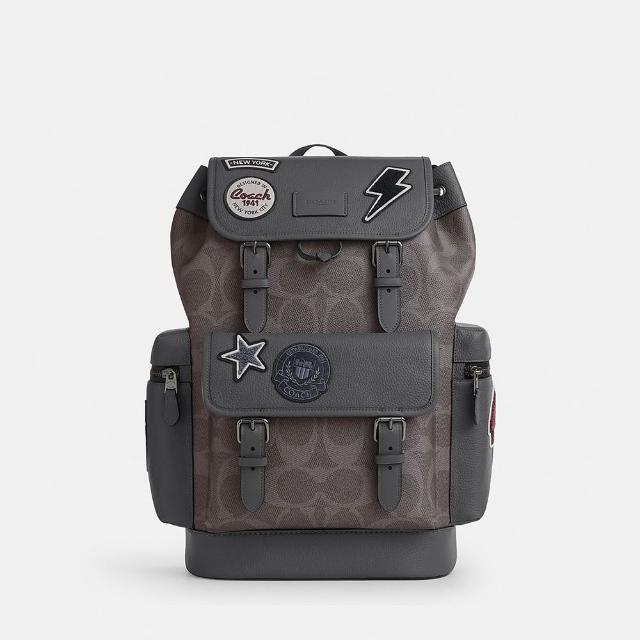 【COACH】蔻馳官方直營 SPRINT 經典 SIGNATURE 貼飾後背包 雙肩包-灰銅色/混合灰色(CCG03)