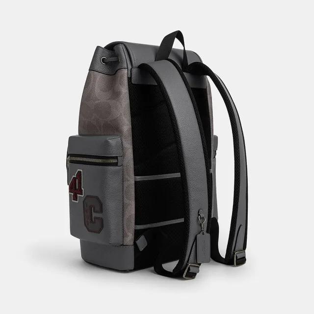 【COACH】蔻馳官方直營 SPRINT 經典 SIGNATURE 貼飾後背包 雙肩包-灰銅色/混合灰色(CCG03)