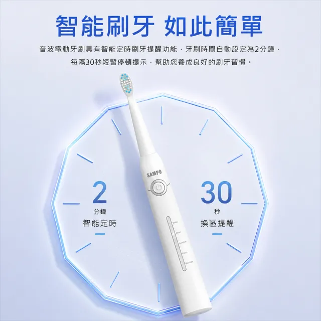 【SAMPO 聲寶】五段式音波電動牙刷(TB-Z2002L 共附9只刷頭)