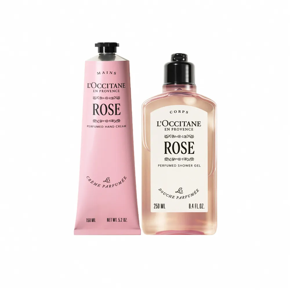 【L’Occitane 歐舒丹】官方直營 玫瑰沐浴護手組(玫瑰護手霜150ml+玫瑰沐浴膠250ml)