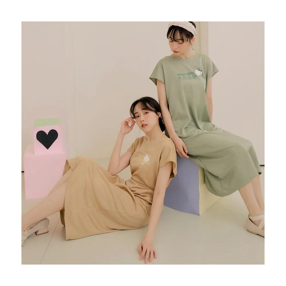 【OB 嚴選】KITTYCUTIELAND配色印花連袖長洋裝 《KB1488》