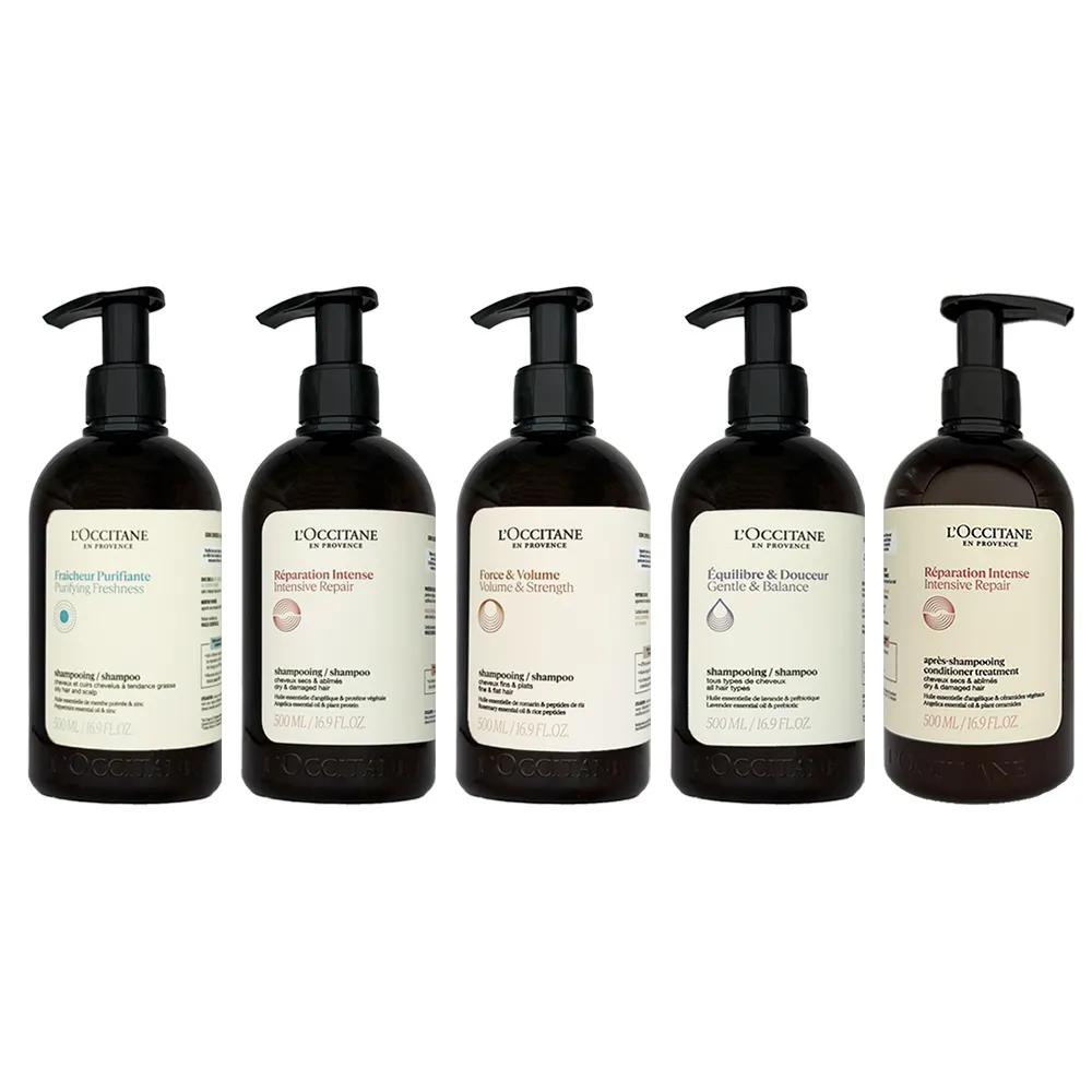 【歐舒丹】草本洗髮/潤髮乳 500ml 1入(多款任選 國際航空版 強韌/修護/平衡/淨涼洗髮精)
