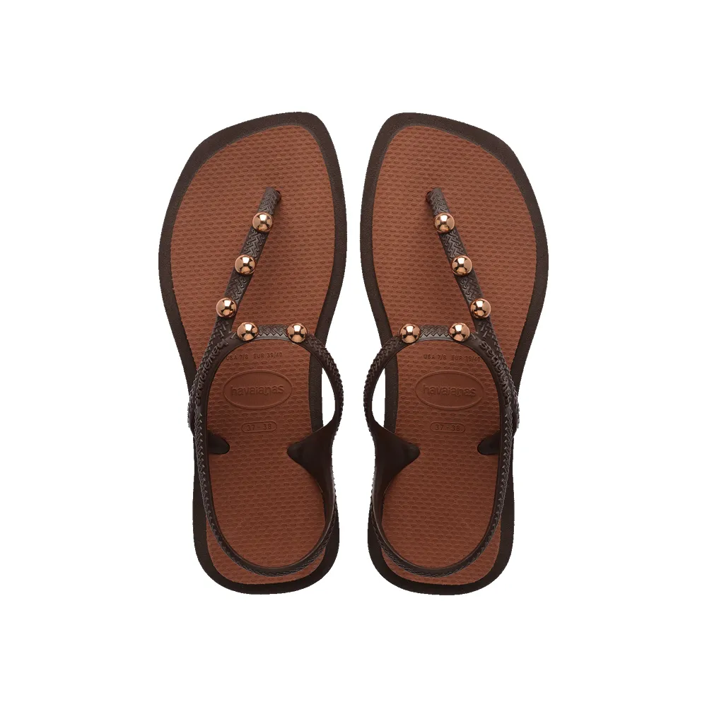 【havaianas 哈瓦仕】涼鞋 女鞋 夾腳拖 拖鞋 鉚釘 Flash Fusion 咖啡色 4150244-7909W (哈瓦士)