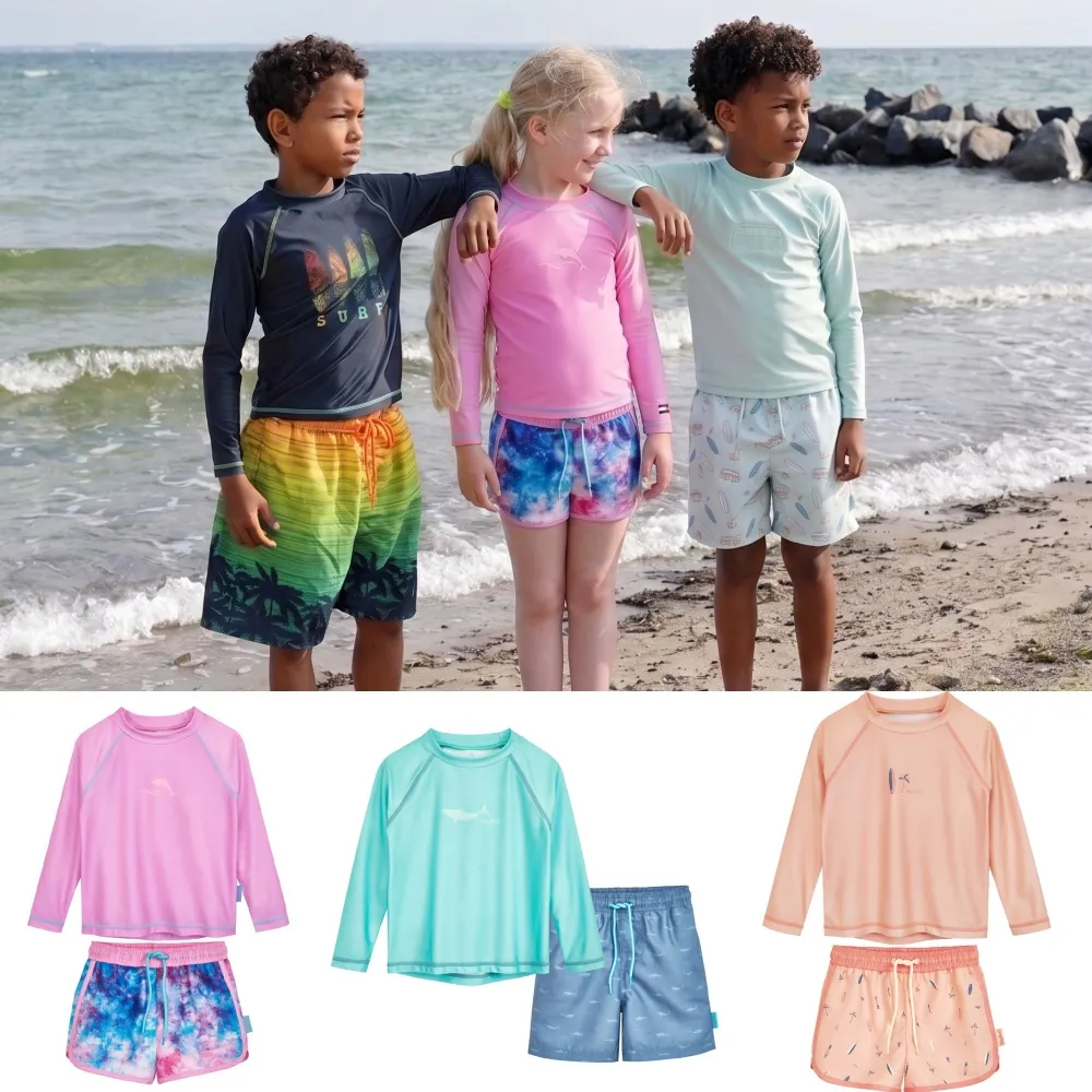 【Playshoes】抗UV防曬長袖兩件組兒童泳裝配海灘褲-多款(認證UPF50 泳衣+泳褲)