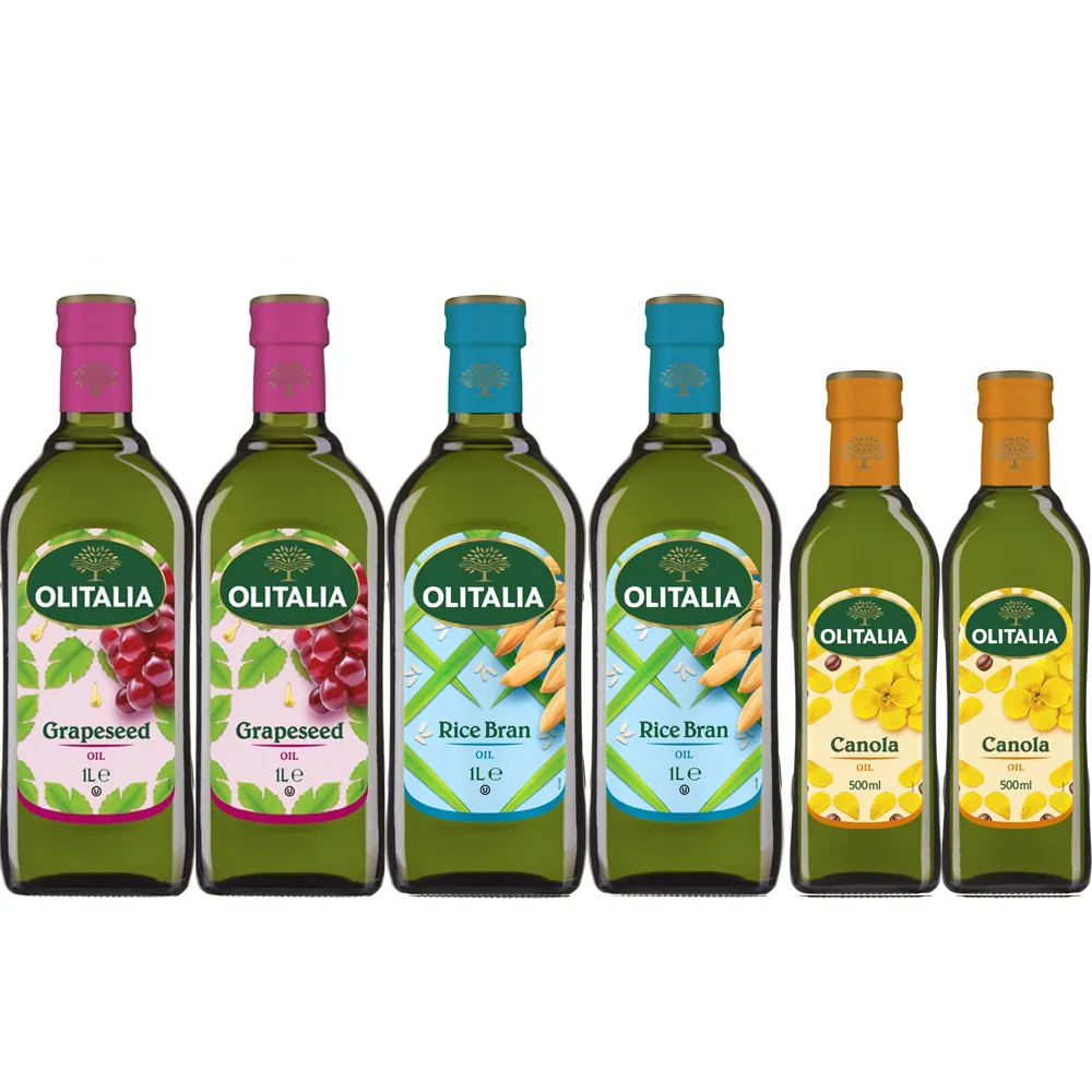 【Olitalia 奧利塔】葡萄籽油1000mlx2瓶+玄米油1000mlx2瓶(+頂級芥花油500mlx2瓶-禮盒組)