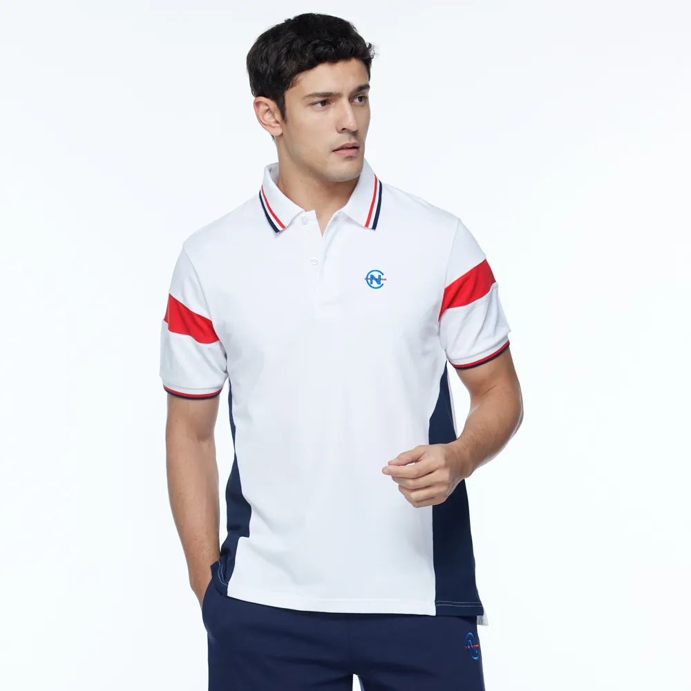 【NAUTICA】男裝 COMPETITION撞色拼接LOGO短袖POLO衫(白色)